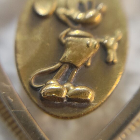 Mickey Mouse Double Heart Pendant Charm Walt Disney Production Vintage Gold Tone - Picture 5 of 12